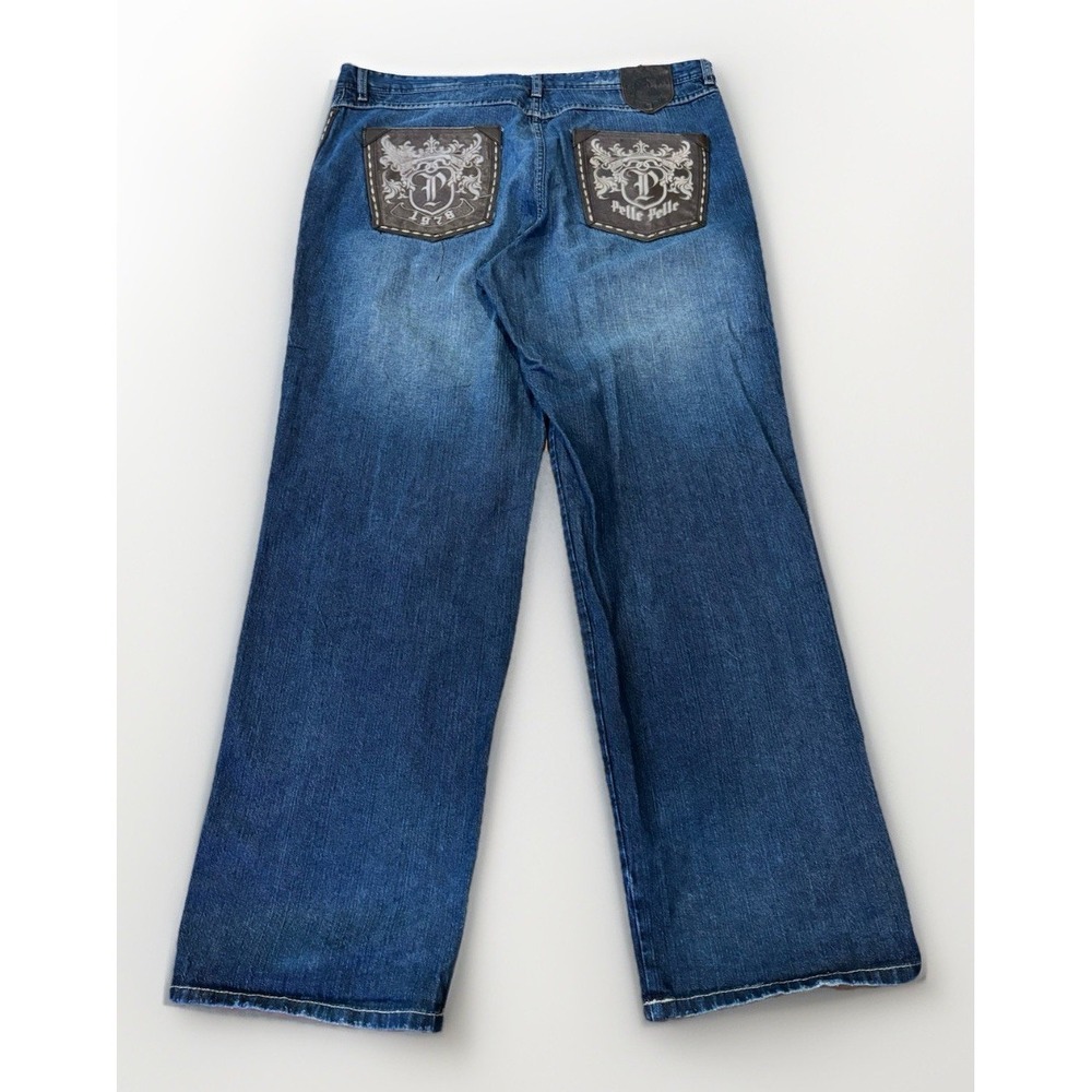 Vintage Y2K Mens 42 x 33 PELLE PELLE Blue BAGGY JEANS Wide Leg HIP HOP SKATE‎